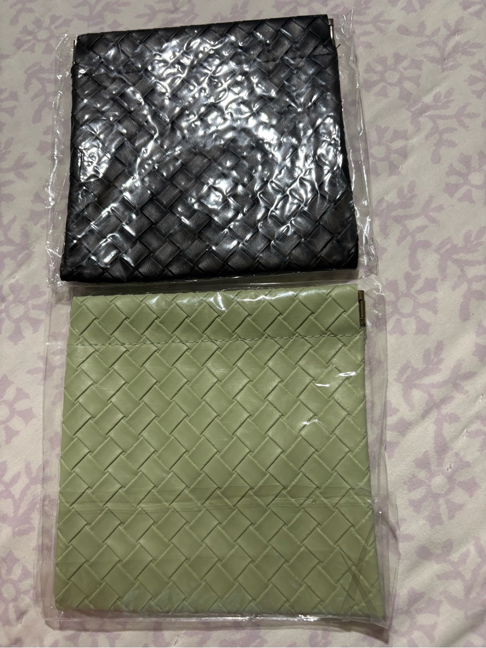 Woven Cosmetic Pouch Set – Black & Sage